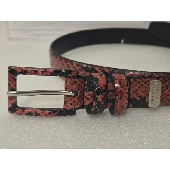 Nine West Women's Genuine Snakeskin Belt -Synthetic Leather Red & Black - Large - Picture 2 of 8